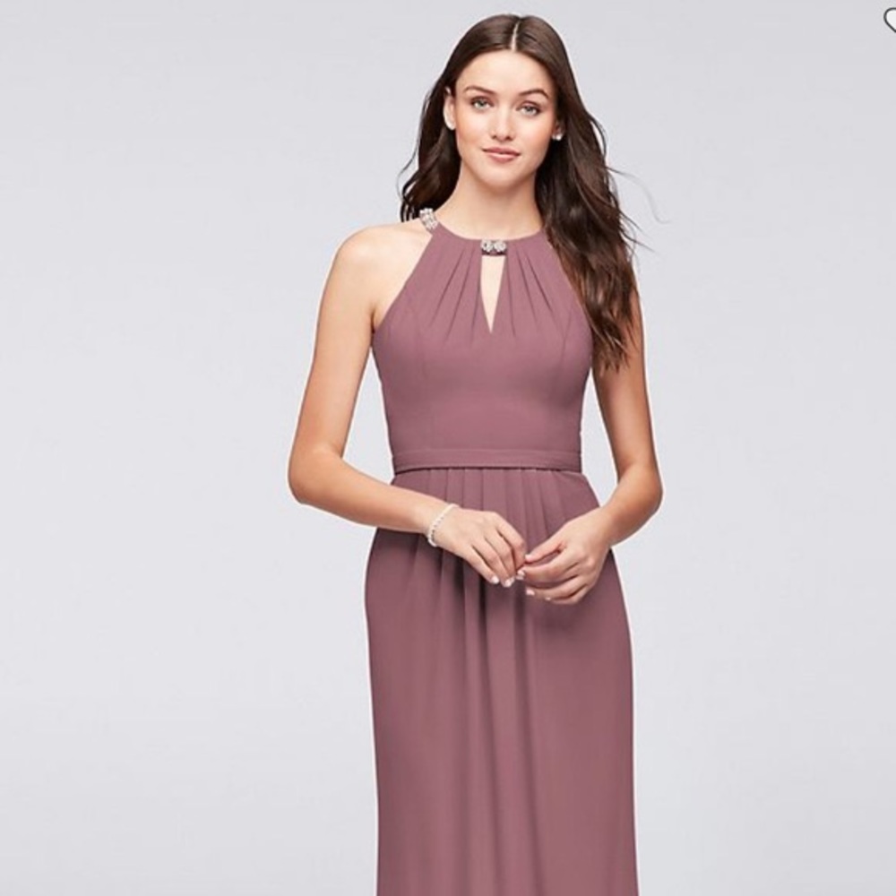 David’s Bridal Crepe Halter Bridesmaid Dress
